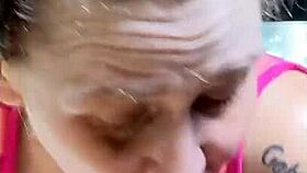 Public blowjob in the car with spitting and cum