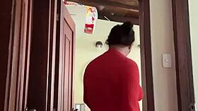 my cute neighbor is in the bathroom, perhaps enjoying some private time