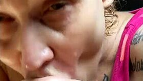 Public blowjob in the car with spitting and cum