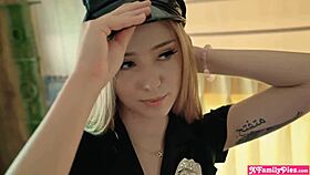 Scared teen stepsisters pranked by stepbro for Halloween group action.