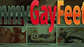 in the dimly lit room, the gay hunk delivers a kinky footjob to his eager partner, teasing with his feet and hands.