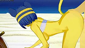 ankha from animal crossing gets fucked on the beach