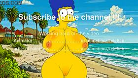 Marge lounges nude on the beach in this Simpsons parody, getting fucked in a steamy hentai animation