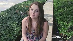 Cute Teen Gives Quick Blowjob on Public Stairs in POV