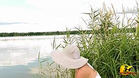 Sunny Day Masturbation by the Lake with Big Natural Tits on Display