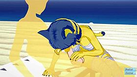 ankha from animal crossing gets fucked on the beach