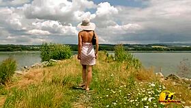 Sunny Day Masturbation by the Lake with Big Natural Tits on Display