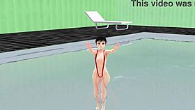 anime girl in micro bikini with nip slip