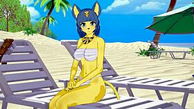 ankha from animal crossing gets fucked on the beach