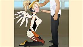 Overwatch Mercy endures super deepthroat in hentai porn
