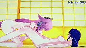 shenhe, lumine, miko yae, and raiden shogun in intense futanari lesbian sex with creampies