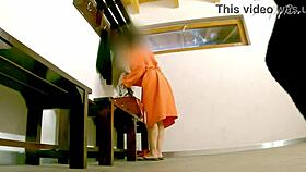 Spying on big boobs woman in restroom pool shower exposes hard cock