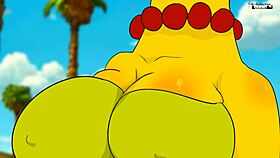 Marge lounges nude on the beach in this Simpsons parody, getting fucked in a steamy hentai animation