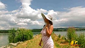 Sunny Day Masturbation by the Lake with Big Natural Tits on Display