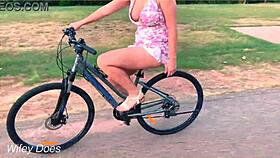 i flash my cleavage riding a bike in public as a daring milf wife