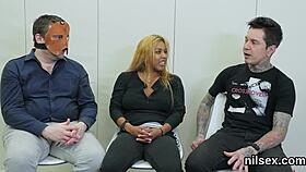 Foxy chick brought to butthole madhouse for awkward therapy