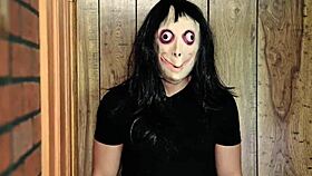 Scared teen stepsisters pranked by stepbro for Halloween group action.