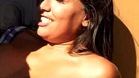 Hot Latina Bound in Uniform Gets Facial Cumshot Outdoor