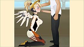 Overwatch Mercy endures super deepthroat in hentai porn