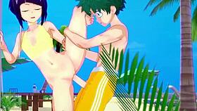 Momo Yaoyorozu and Kyoka Jiro and Izuku Midoriya intense sex - my hero academia hentai