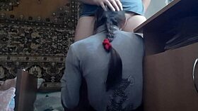 I guide her head to make me cum quicker, and she flies into orgasm. Anime-style muff diving with spanking.