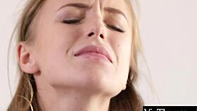 slender lesbian picks up stranger, fucks her while licking smooth pussy.