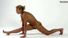 hey, watch this blonde teen 18+ flexy girl show off on sofa