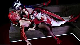 Threesome with two bigboobs princesses in 3d animation.