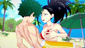 Momo Yaoyorozu and Kyoka Jiro and Izuku Midoriya intense sex - my hero academia hentai