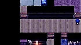 in the hentai game, tanned natsuki gives a handjob to a married guy in the bathroom.