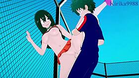 tsuyu asui and kyoka jiro and izuku midoriya intense sex - my hero academia hentai