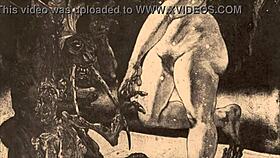 Vintage erotic cartoon illustration from antique anime.