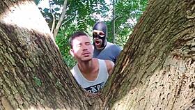 Two Brazilian Motorcyclists Dominate Each Other In Dirty Crossdressing Flashing Behind The Factory In The Bushes