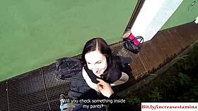 Blonde teen bent over for outdoor doggystyle