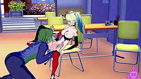 Harley Quinn's hentai adventure with blowjobs and cumshots.