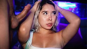 Beautiful horny blonde expresses her passion by sucking cock on webcam.