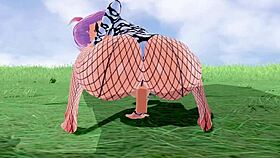 3d hentai girl, suck on these big tits in fishnet?