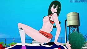 tsuyu asui and kyoka jiro and izuku midoriya intense sex - my hero academia hentai