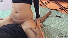 Asian Babe Rides Monster Cock