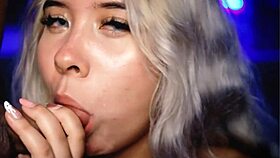 Beautiful horny blonde expresses her passion by sucking cock on webcam.