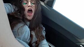 Cute teen 18+ brunette masturbate pussy car orgasm