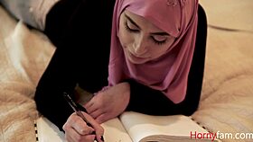 Stepdaughter In Hijab Rides White Cock.