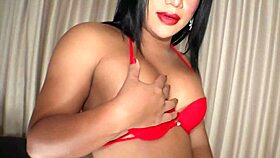sexy thai ladyboy jessy in red lingerie blowjob and anal sex