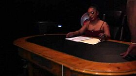 Slutty boss gags deeply on employee's throbbing cock