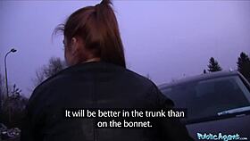 Public Agent catches innocent ginger girl for car bonnet banging.