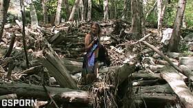 sexy natural 18 yo girl masturbate her hairy pussy in the forest