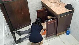 Brunette Wife Betrays Trust with Plumber in Rough Action