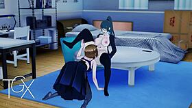 anime gaming nobara and maki sex lesbian jujutsu hentai yuri, in sexy outfits.