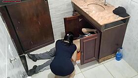 Brunette Wife Betrays Trust with Plumber in Rough Action