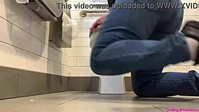 Bouncing Boobs and Pissing Pussy with Dirty Feet in Sneakers on Toilet